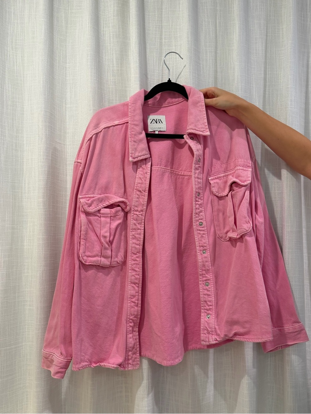 Zara Pink Oversized Button-Front Shirt Jacket